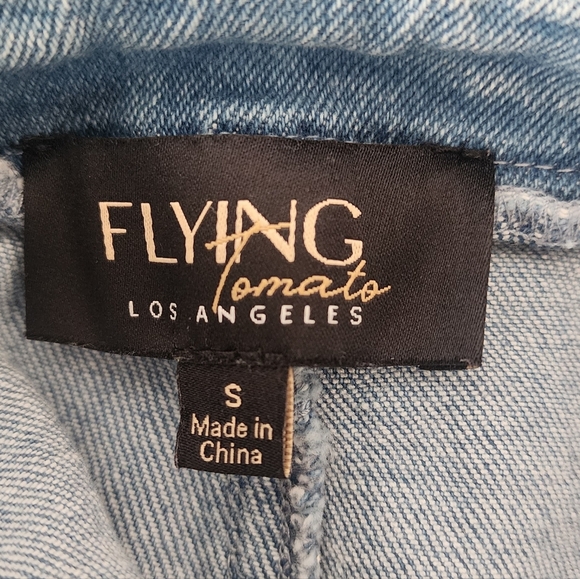 Flying Tomato Under The Tuscan Sun Blue Frayed Flared Denim Jeans S High Waist - Picture 6 of 7